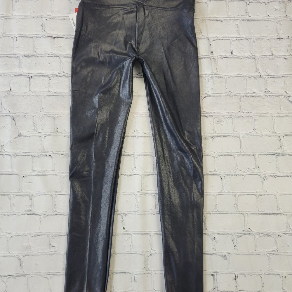 NWT SPANX Faux Leather Black with white Side Stripe Leggings Size S - Picture 5 of 14